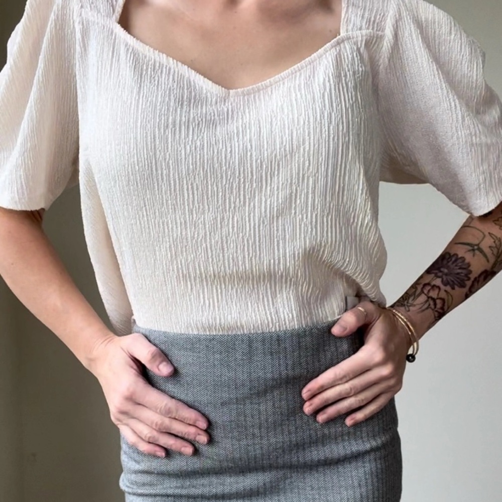 Sunday in Brooklyn White Ribbed Blouse Short Sleeve
